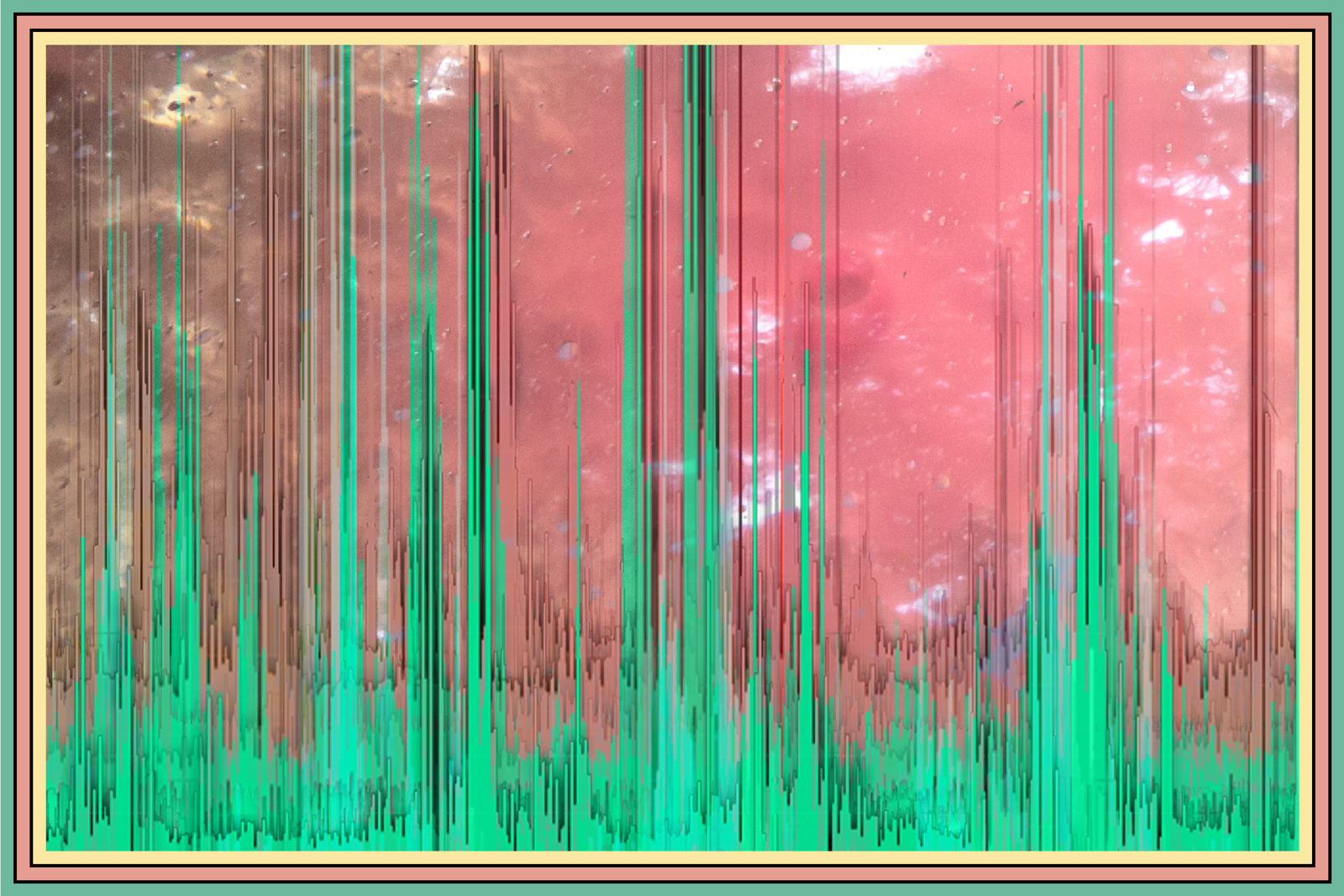 Ein abstraktes Gewirr von Linien in grün und rosa