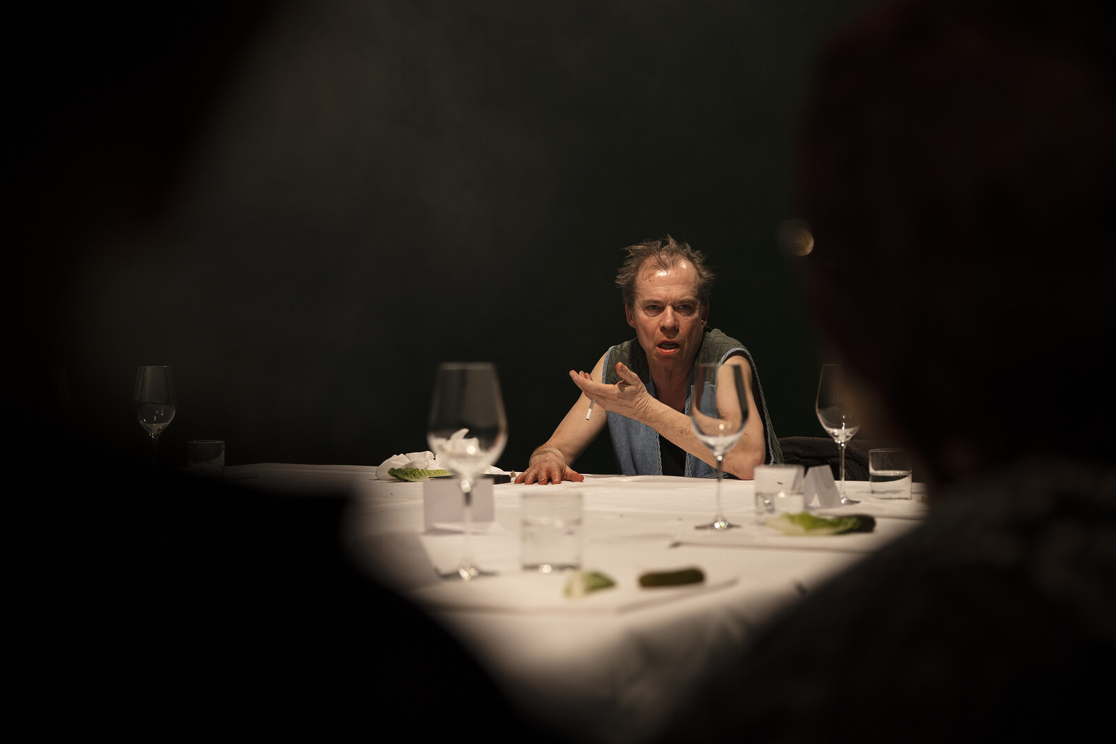 Players at the front of a long table