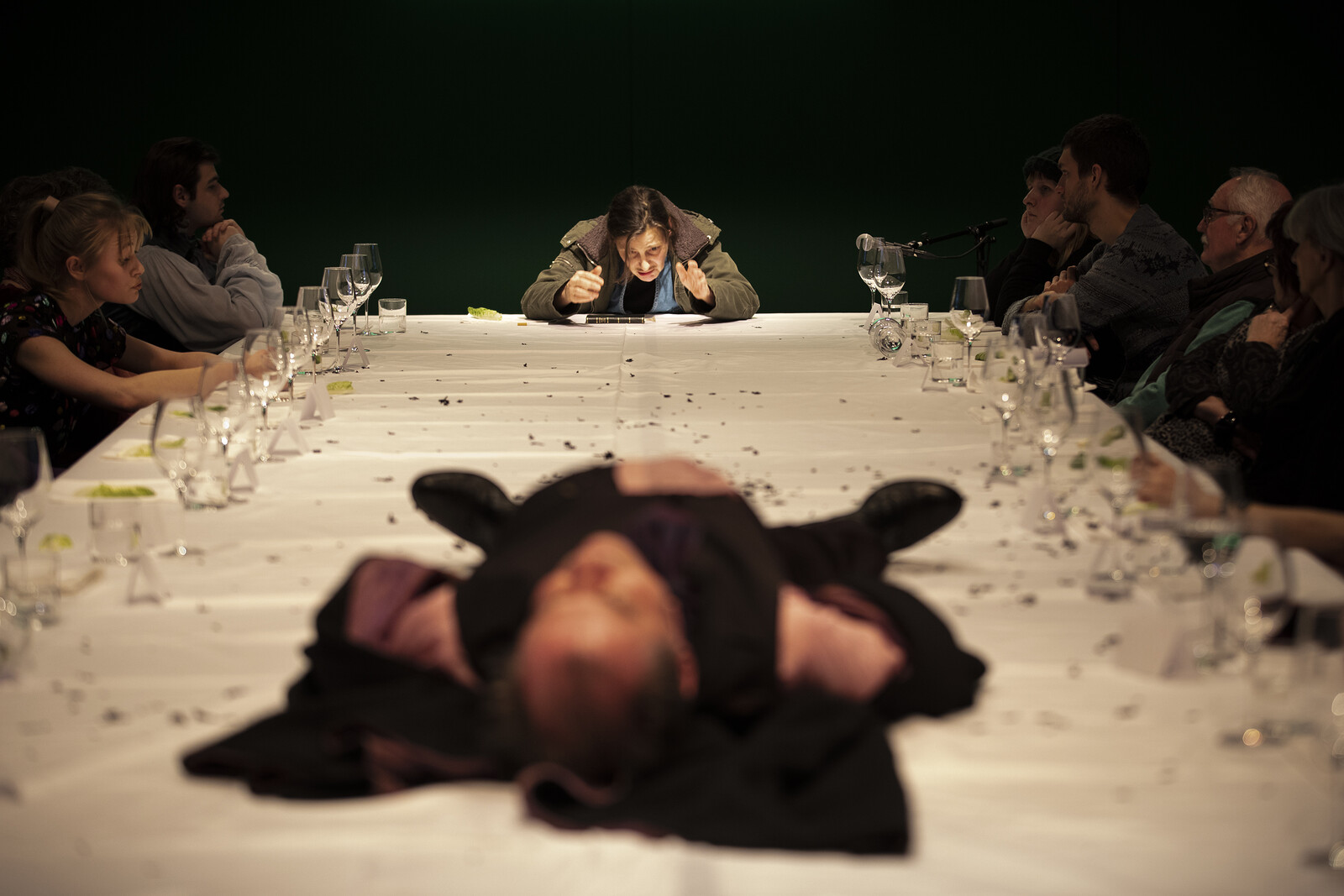 Actor is laying on the table